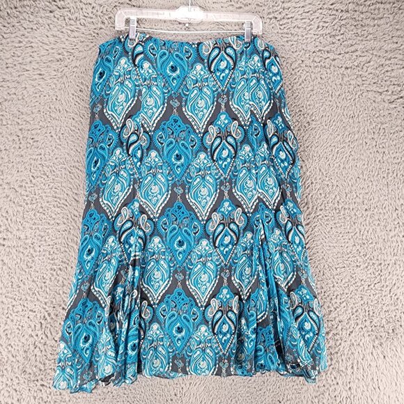 Oscar De La Renta Skirt Womens 14 Blue Paisley Silk*GUC*